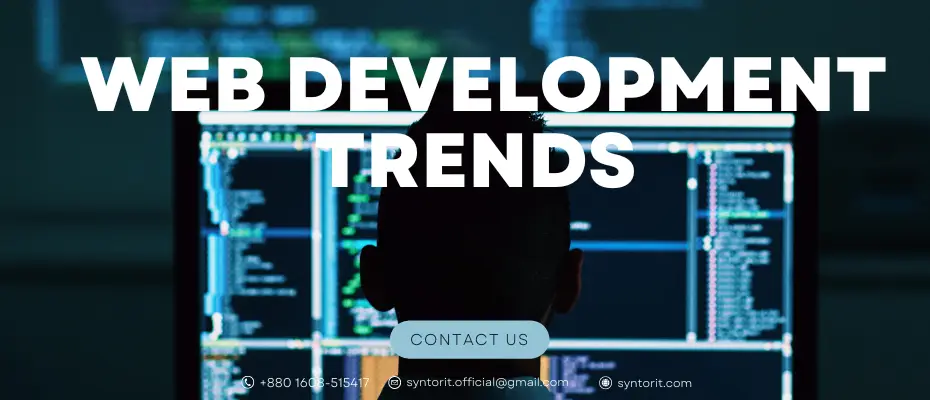 Web development trends for 2024: AI-powered tools, Progressive Web Apps (PWAs), voice search, and immersive web design.